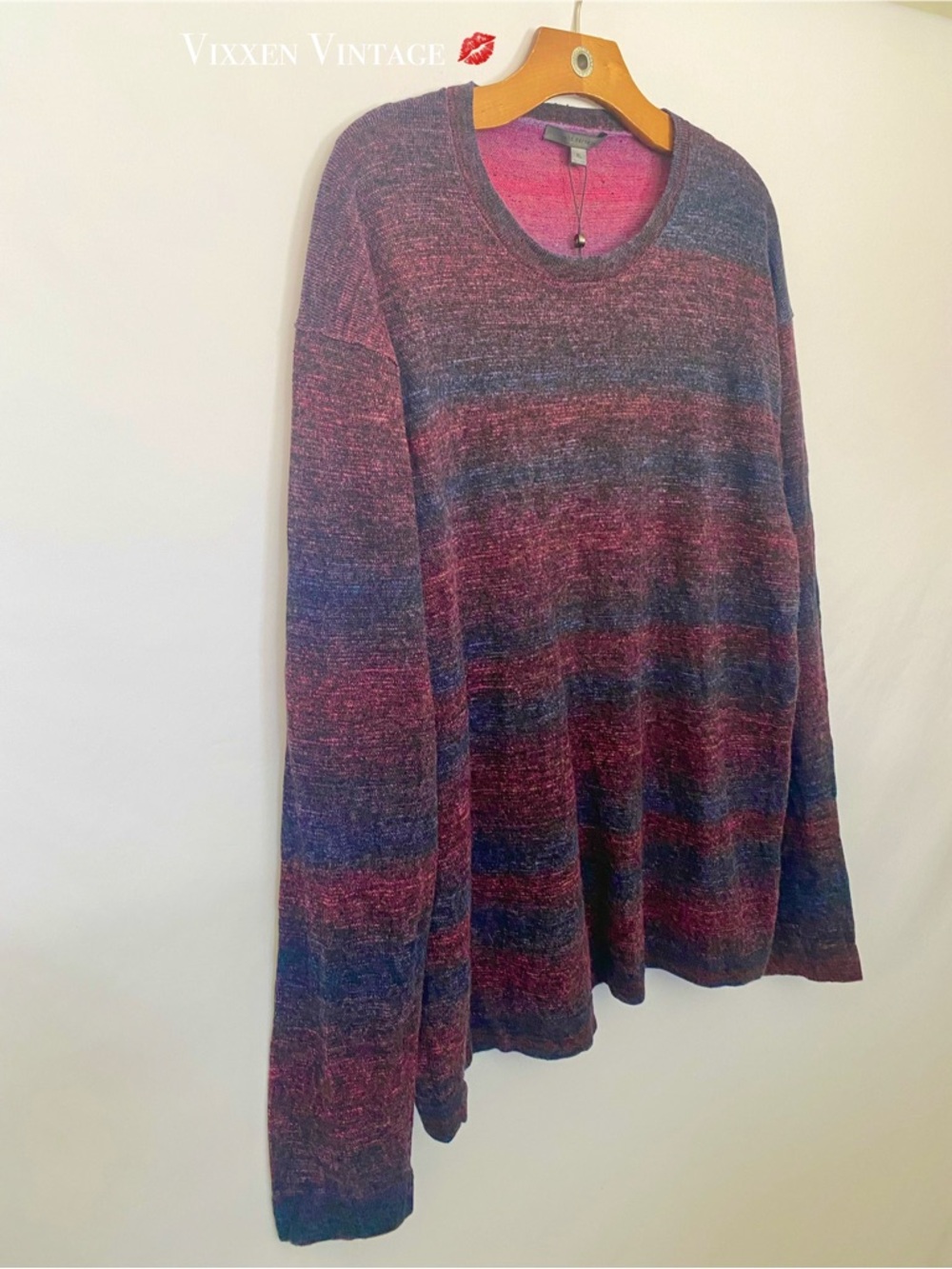 JOHN VARVATOS LINEN BLEND OMBRÉ CREWNECK SWEATER IN BERRY